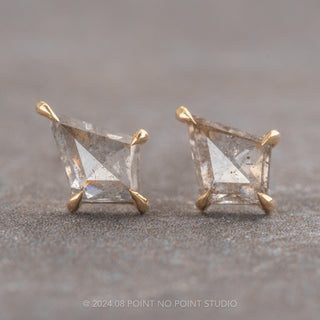 .62tcw Salt and Pepper Kite Diamond Studs, 14k Yellow Gold Earrings