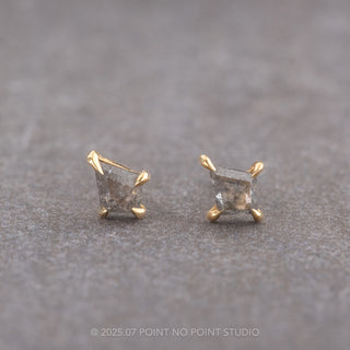 .48tcw Salt and Pepper Kite Diamond Studs, 14k Yellow Gold Earrings