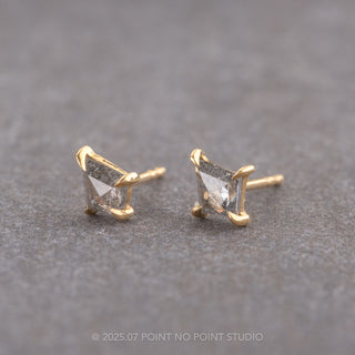 .48tcw Salt and Pepper Kite Diamond Studs, 14k Yellow Gold Earrings