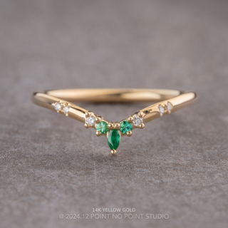 Flora Wedding Ring, 9 Diamond and Emerald, Round Band