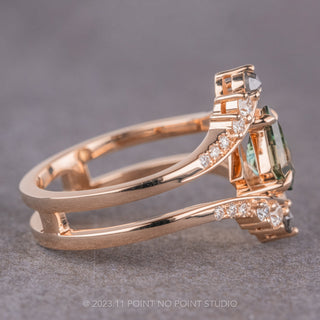 1.56 Carat Green Kite Sapphire and Diamond Engagement Ring, Empress Setting, 14K Rose Gold
