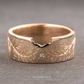 Engraved Ellipse Wedding Ring, Single Diamond, 8mm Polished women's wedding band, Point No Point Studio. Eco-friendly, Recycled Metals, Conflict Free.