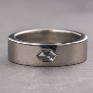 Salt and Pepper Hexagon Diamond Polished Mens Wedding Band, Comfort Fit