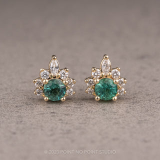 Emerald and Diamond Half-Halo Studs, 14k Yellow Gold Earrings