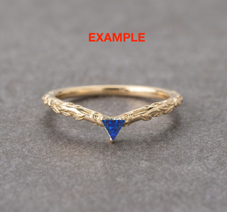 Custom Pixie Wedding Ring, Triangle Lab Grown Blue Sapphire for Emily - 8.6.26 - AS / MP women's wedding band, Point No Point Studio. Eco-friendly, Recycled Metals, Conflict Free.