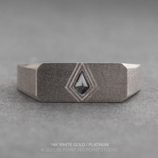 Black Salt and Pepper Kite Diamond Engraved Mens Signet Wedding Ring, Matte