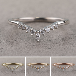 Etta Wedding Ring, 9 Diamond, Sloping Contour, Loaf Band