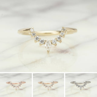 Etta Wedding Ring, 9 Diamond, Rounded Contour, Round Band