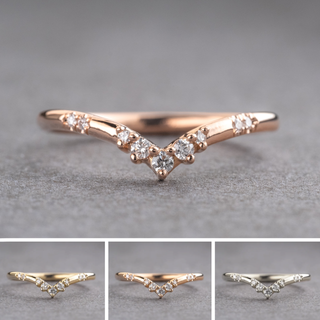 Fern Wedding Ring, 9 Diamond, Round Band