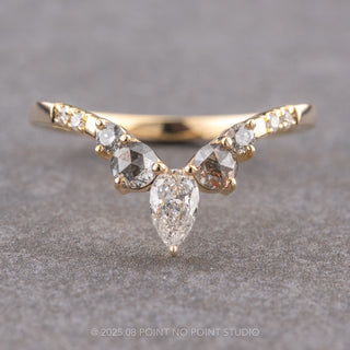 Rose Cut Salt and Pepper and White Diamond Wedding Ring, Flora Setting, 14K Yellow Gold