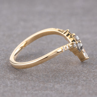 Rose Cut Salt and Pepper and White Diamond Wedding Ring, Flora Setting, 14K Yellow Gold