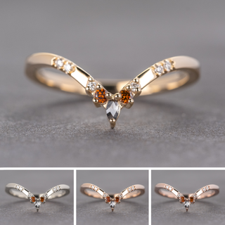 Flora Wedding Ring, 9 White, Burnt Orange, and Salt and Pepper Diamond, Loaf Band