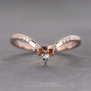 Flora Wedding Ring, 9 White, Burnt Orange, and Salt and Pepper Diamond, Loaf Band