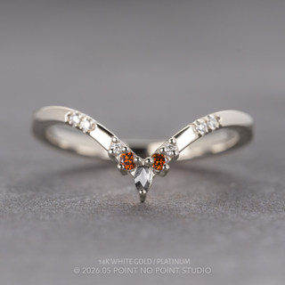 Flora Wedding Ring, 9 White, Burnt Orange, and Salt and Pepper Diamond, Loaf Band