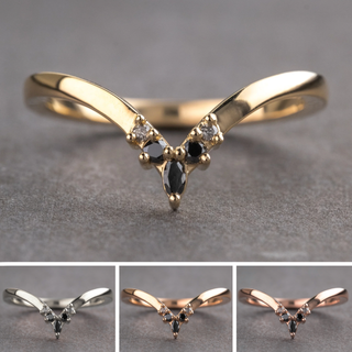 Freya Wedding Ring, 5 Grey and Black Diamond, Loaf Band