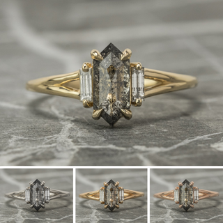 1.81 Carat Black Salt and Pepper Hexagon Diamond Engagement Ring, Zinnia Setting