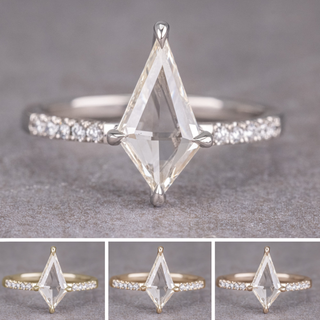 1.34 Carat Clear Kite Diamond Engagement Ring, Jules Setting, Point No Point Studio. Available in a variety of metal types. Eco-friendly, Recycled Metals, Conflict Free.