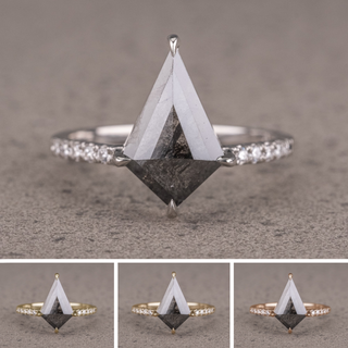 1.94 Carat Black Salt and Pepper Kite Diamond Engagement Ring, Jules Setting