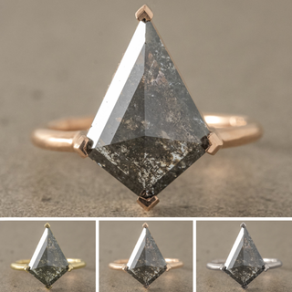 3.18 Carat Black Salt and Pepper Kite Diamond Engagement Ring, Charlize Setting