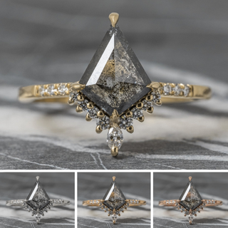 1.49 Carat Salt and Pepper Kite Diamond Engagement Ring, Avaline Setting