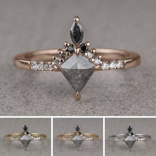 .65 Carat Salt and Pepper Kite Diamond Engagement Ring, Ombre Avaline Setting