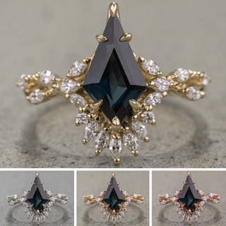 1.63 Carat Teal Kite Sapphire and Diamond Engagement Ring, Quinnie Setting