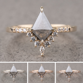 Salt and pepper kite engagement ring