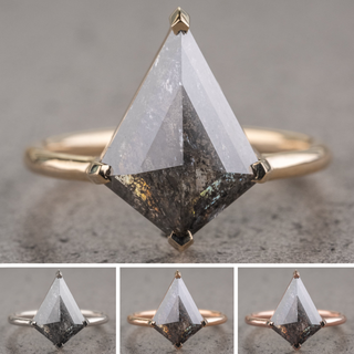 3.30 Carat Black Salt and Pepper Kite Diamond Engagement Ring, Charlize Setting