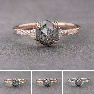 1 Carat Salt and Pepper Hexagon Diamond Engagement Ring, Eliza Setting