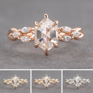 1.62 Carat Hexagon Moissanite Engagement Ring, Winona Setting