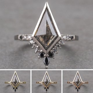 1.30 Carat Black Salt and Pepper Kite Diamond Engagement Ring, Bezel Ombre Avaline Setting