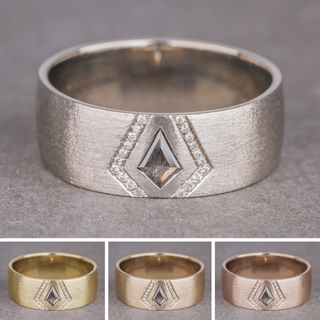 Kite and White Diamond Mens Matte Wedding Band, Comfort Fit