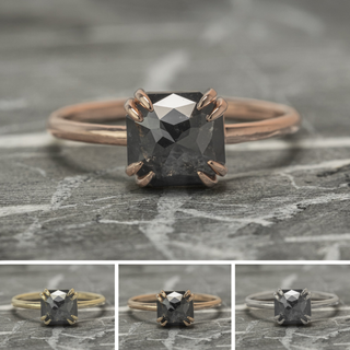 1.90 Carat Black Asscher Diamond Engagement Ring,  Double Prong Jane Setting