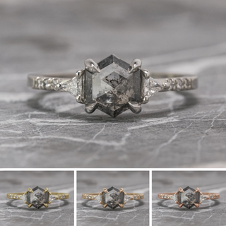 1.25 Carat Black Salt and Pepper Hexagon Diamond Engagement Ring, Eliza Setting