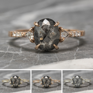 1.77 Carat Black Salt and Pepper Oval Diamond Engagement Ring, Eliza Setting