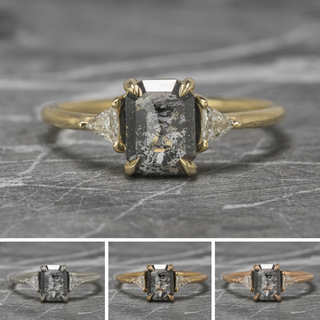 1.52 Carat Black Salt and Pepper Emerald Shaped Diamond Engagement Ring, Zoe Setting