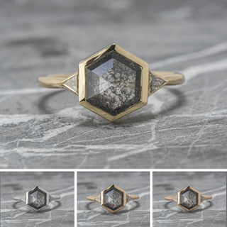 1.47 Carat Black Salt and Pepper Hexagon Diamond Engagement Ring, Bezel Zoe Setting