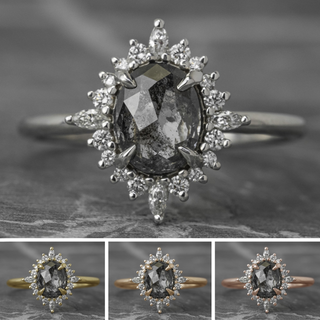 1.56 Carat Black Salt and Pepper Oval Diamond Engagement Ring, Cosette Setting