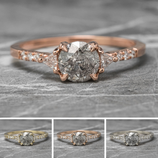 1.23 Carat Salt and Pepper Round Brilliant Cut Diamond Engagement Ring, Eliza Setting