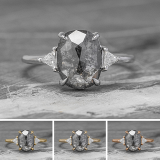 2.74 Carat Black Salt and Pepper Oval Diamond Engagement Ring, Zoe Setting