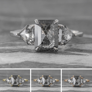 2.59 Carat Black Salt and Pepper Emerald Diamond Engagement Ring, Zoe Setting