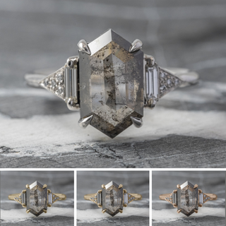 2.51 Carat Salt and Pepper Hexagon Diamond Engagement Ring, Azalea Setting