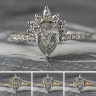 1.42 Carat Salt and Pepper Pear Diamond Engagement Ring, Avaline Setting