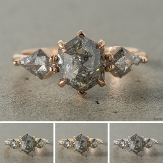 2.42 Carat Salt and Pepper Hexagon Diamond Engagement Ring, Zoe Setting