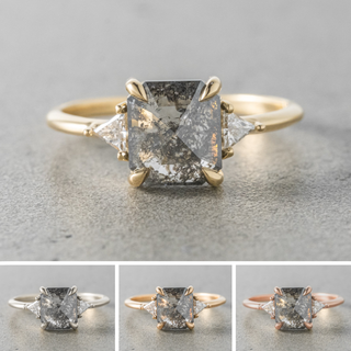 1.42 Carat Salt and Pepper Asscher Shaped Diamond Engagement Ring, Zoe Setting