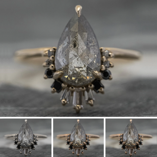 2.85 Carat Salt and Pepper Pear Diamond Engagement Ring, Ombre Wren Setting