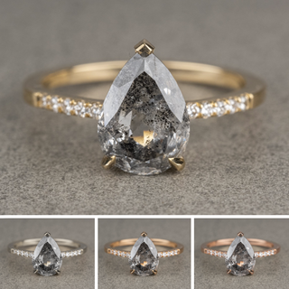 1.84 Carat Canadian Salt and Pepper Pear Diamond Engagement Ring, Sirena Setting