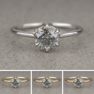 .94 Carat Salt and Pepper Round Diamond Engagement Ring, Madeline Setting