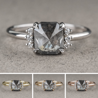1.11 Carat Salt and Pepper Emerald Shaped Diamond Engagement Ring, Charlotte Setting