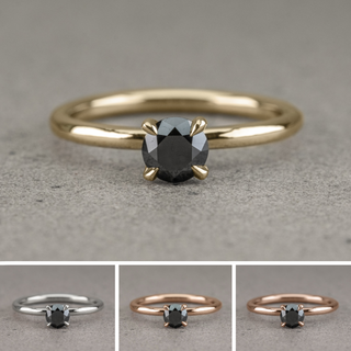 .50 Carat Round Brilliant Cut Black Diamond Engagement Ring, Tulip Jane Setting